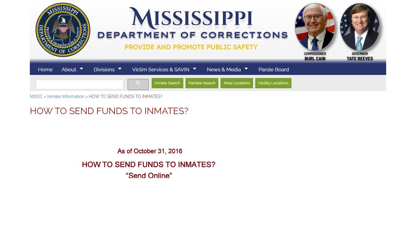 HOW TO SEND FUNDS TO INMATES? - Mississippi