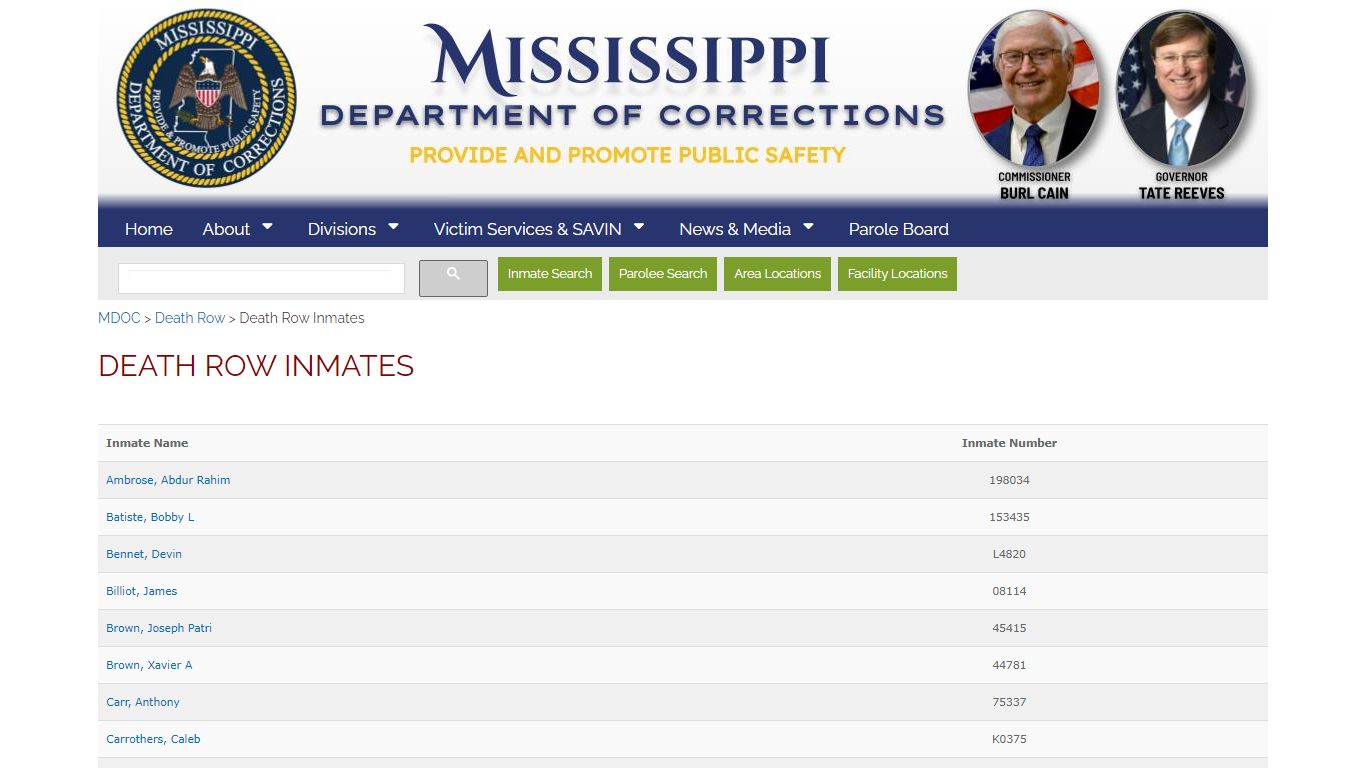 Death Row Inmates - Mississippi